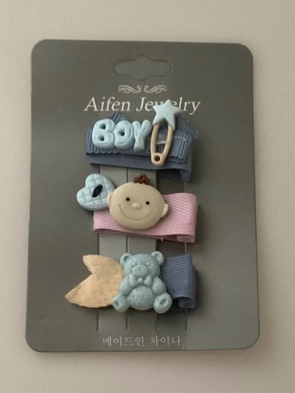 PASTEL TODDLER HAIRCLIPS BOY, BEAR, BABY SET OF 3